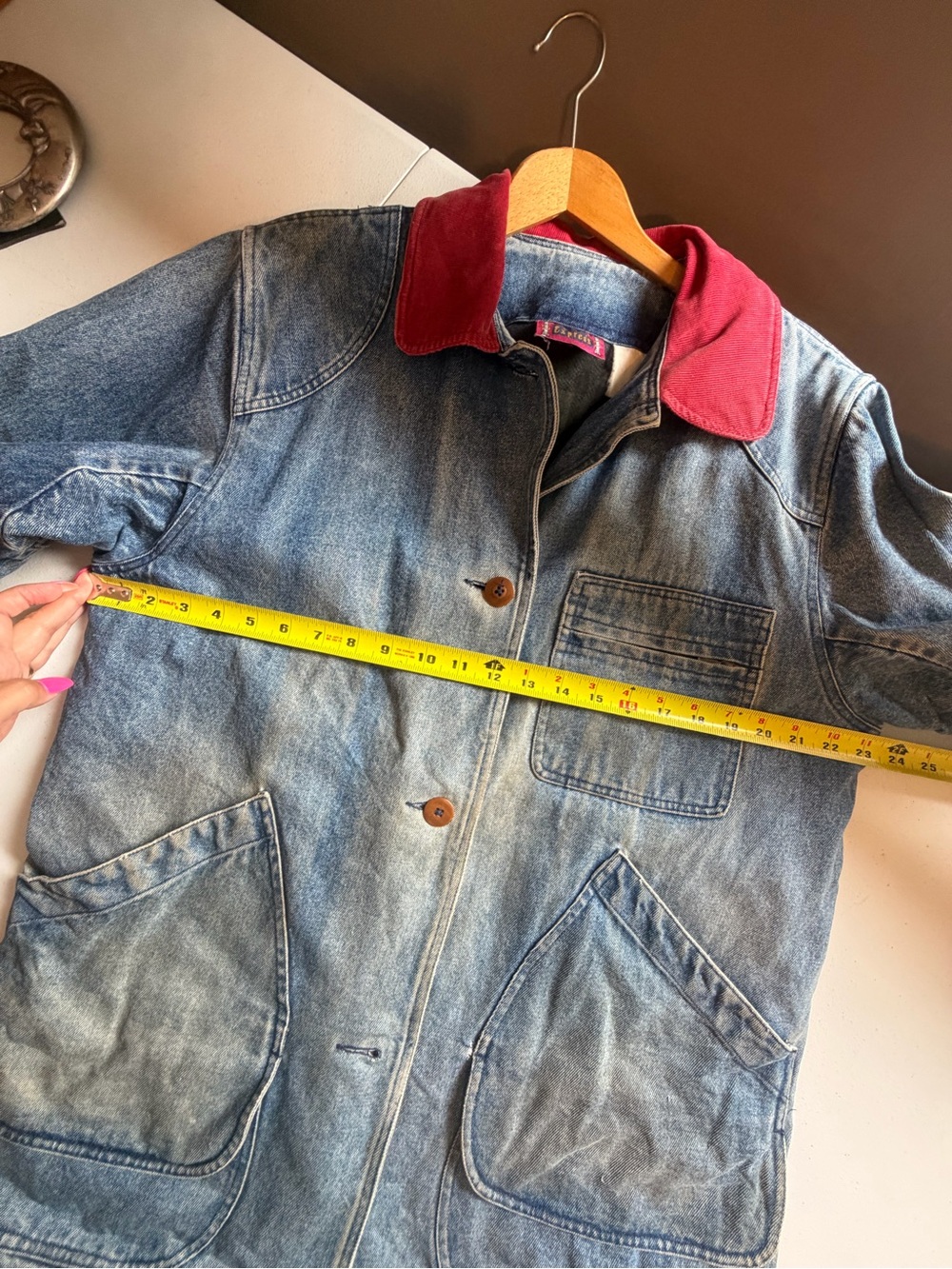 Vintage Denim Jean Chore Jacket Utility Coat Womens Large Blue Plaid fall grunge - Picture 14 of 16